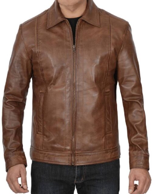 Mens Chocolate Brown Harrington Vintage Leather Jacket