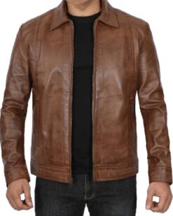 Mens Chocolate Brown Harrington Vintage Leather Jacket