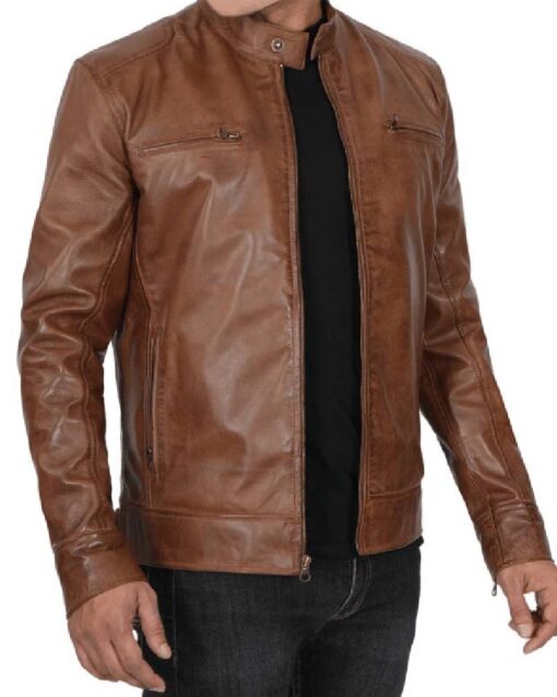 Men’s Chocolate Brown Lambskin Cafe Racer Leather Jacket