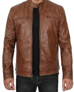 Men’s Chocolate Brown Lambskin Cafe Racer Leather Jacket