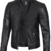 Mens Classic Black Leather Cafe Racer Jacket