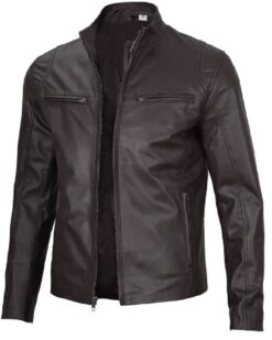 Mens Cognac Brown Leather Biker Jacket