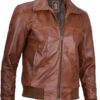 Mens Distressed Brown Harrington Leather Bomber Jacket