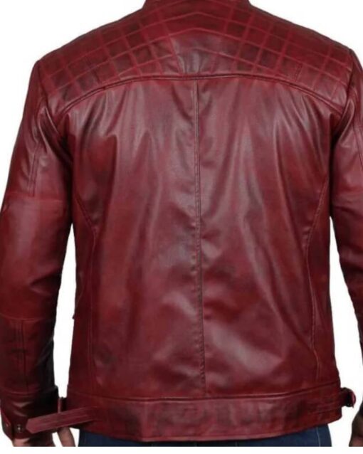 Men’s Distressed Quilted Style Maroon Leather Jacket