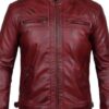 Men’s Distressed Quilted Style Maroon Leather Jacket