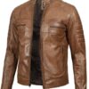 Men’s Distressed Tan Cafe Racer Real Leather Jacket