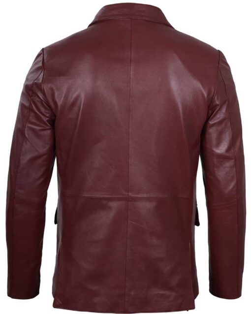 Men’s Notch Lapel Maroon Leather Blazer