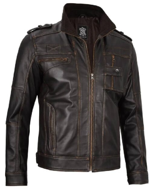 Mens Ruboff Dark Brown Leather Biker Jacket