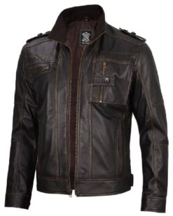 Mens Ruboff Dark Brown Leather Biker Jacket