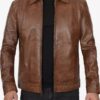 Reeves Mens Shirt Collar Chocolate Brown Leather Jacket