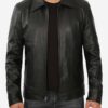 Mens Shirt Collar Classic Black Leather Jacket