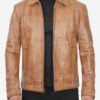 Men’s Shirt Collar Yellow Waxed Leather Jacket