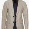 Mens Two Button Beige Leather Blazer