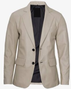 Mens Two Button Beige Leather Blazer