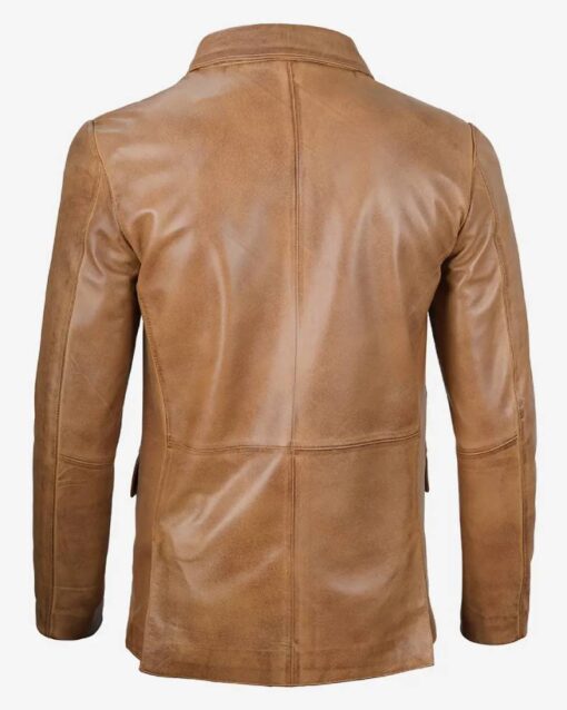 Mens Two Button Camel Brown Leather Blazer