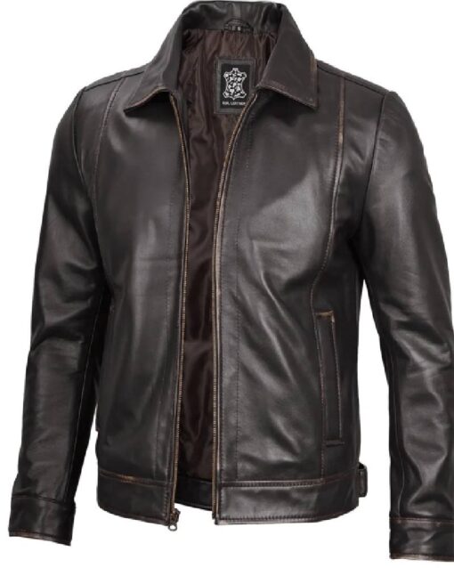 Mens Vintage Leather Rub Off Brown Casual Jacket