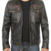 Moffit Mens Dark Brown Cafe Racer Leather Jacket