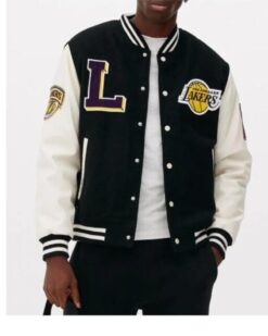 NBA Lakers White And Black Varsity Wool/leather Full-snap Jacket