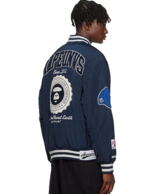 AAPE By A Bathing Ape College Navy Varsity Jacket