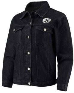 Black Brooklyn Nets Patch Button-Up Denim Jacket