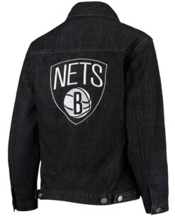 Black Brooklyn Nets Patch Button-Up Denim Jacket