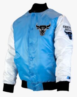 Chicago Bulls Tobacco Road Blue and White Satin Varsity Jacket