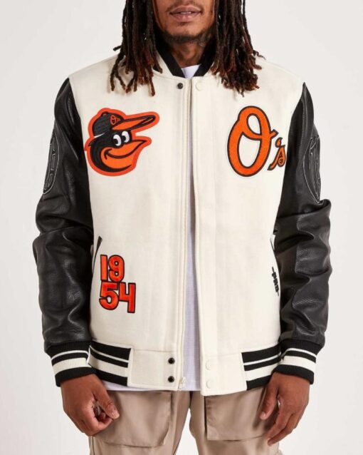 Baltimore Orioles Black and Off White Varsity Jacket