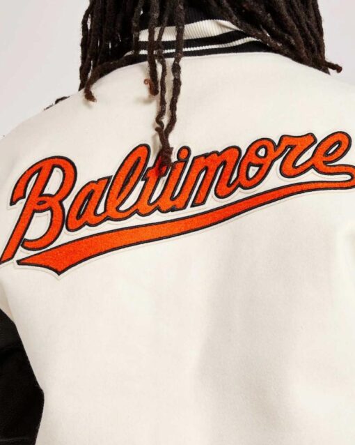 Baltimore Orioles Black and Off White Varsity Jacket