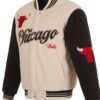 Chicago Bulls Cream and Black Varsity Full-Snap Wool Jacket