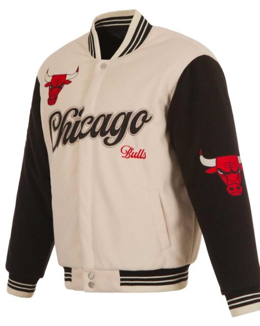 Chicago Bulls Cream and Black Varsity Full-Snap Wool Jacket