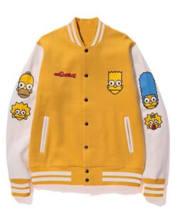 Black/Yellow Baby Milo Bape Simpsons Varsity Full-Snap Wool/Leather Jacket