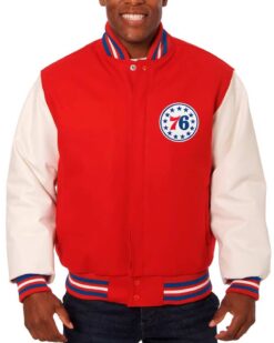 Red/White Philadelphia 76ers Varsity Jacket