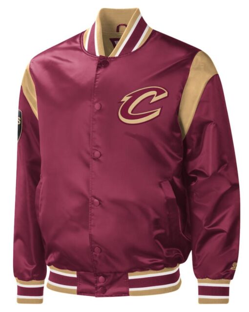 Men’s Starter Wine Cleveland Cavaliers Force Play Satin Full-Snap Varsity Jacket