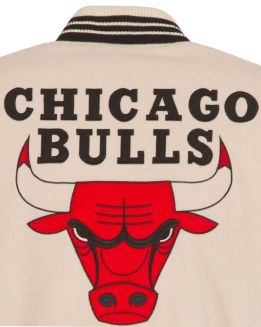 Chicago Bulls Cream and Black Varsity Full-Snap Wool Jacket