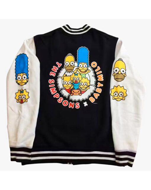 Black/Yellow Baby Milo Bape Simpsons Varsity Full-Snap Wool/Leather Jacket