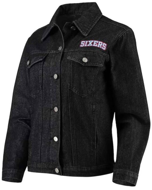 Philadelphia 76ers Patch Black Denim Button-Up Jacket