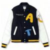 Adventure Time Black and White Full-Snap Wool/Leather Varsity Jacket