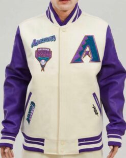 Arizona Diamondbacks Mashup Off White/Purple Varsity Wool/Leather Jacket