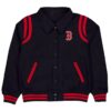 Black Boston Red Sox Sport Night Varsity Teddy Full-Snap Wool Jacket