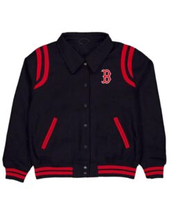 Black Boston Red Sox Sport Night Varsity Teddy Full-Snap Wool Jacket