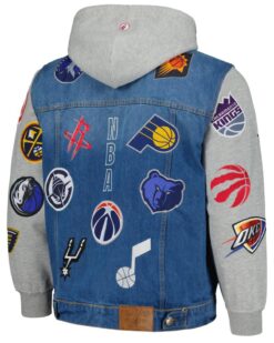 Men’s FISLL Blue/Gray NBA All Teams Full-Button Hoodie Denim Jacket