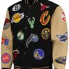 Men’s NBA FISLL Black/Khaki All Logo Aviator Wool Varsity Jacket