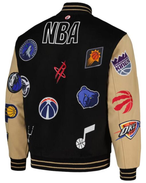 Men’s NBA FISLL Black/Khaki All Logo Aviator Wool Varsity Jacket