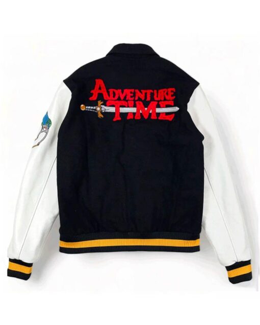 Adventure Time Black and White Full-Snap Wool/Leather Varsity Jacket