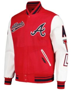 Atlanta Braves Script Tail Red and White Varsity Jacket