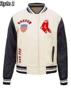 Eggshell/Midnight Navy Boston Red Sox Retro Classic Rib Varsity Wool/Leather Jacket