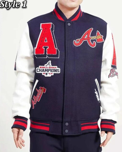 Atlanta Braves Mash Up Navy and White Varsity Jacket