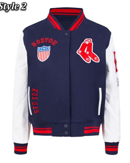 Eggshell/Midnight Navy Boston Red Sox Retro Classic Rib Varsity Wool/Leather Jacket