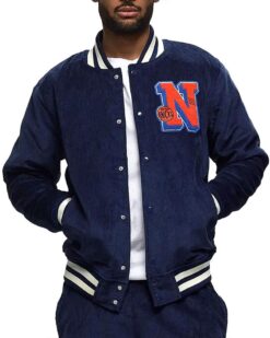 Navy New York Knicks Corduroy Varsity Full-Snap Shearling Jacket