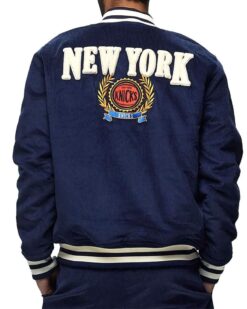 Navy New York Knicks Corduroy Varsity Full-Snap Shearling Jacket